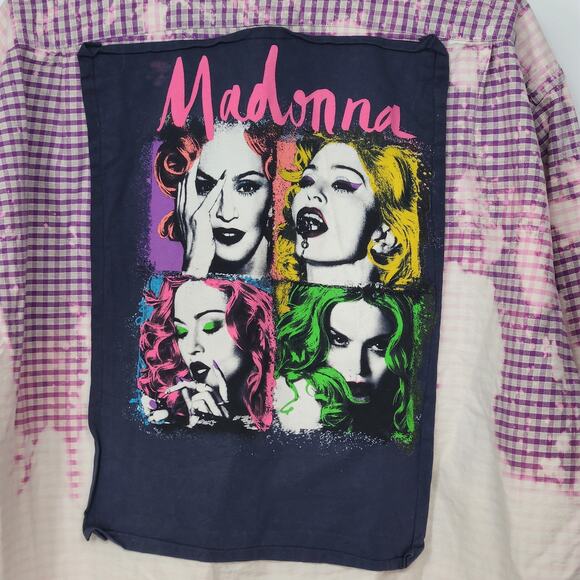 Rad Olive Upcycled Bleach Dipped Purple Checked Button Down Shirt Women XL - Picture 5 of 7